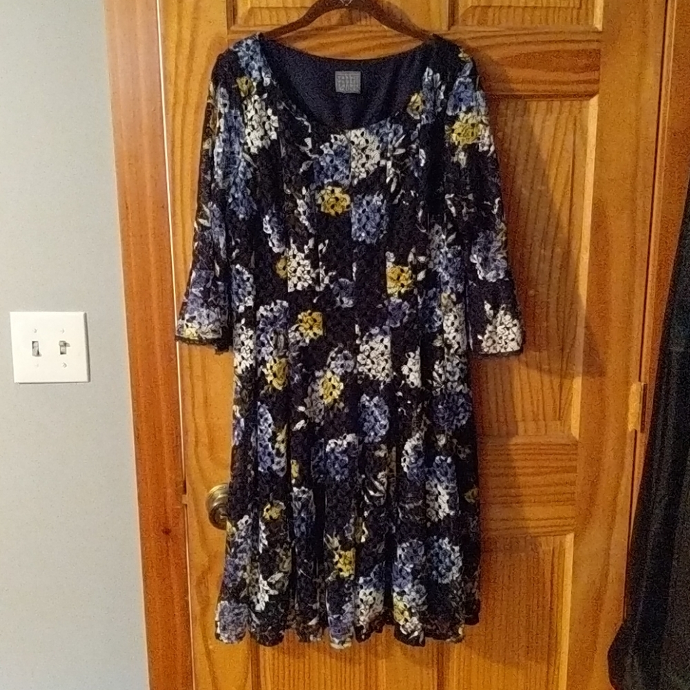 Lacey floral fit and flare with 3/4 bell sleeves